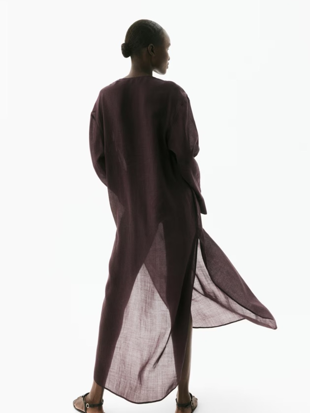 RAMIE KAFTAN DRESS ,Sheer Lace-Panel Maxi Dress in Deep brown. NWOT - Picture 2 of 3